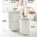 LE TAUCI Utensil Holder for Kitchen Counter - 6.9"+5.3" Ceramic Kitchen Utensil Holder Set of 2, Large Cooking Utensil Crock & Organizer for Spatula, Spoon - Embossed Kitchen Decor, White,Bee