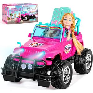 ULOVEME RC Cars - Remote Control Car with 5.5" Doll for Girls, 2.4GHz Je ep RC Cars - Simple Control Toy Cars for Kids (Pink)