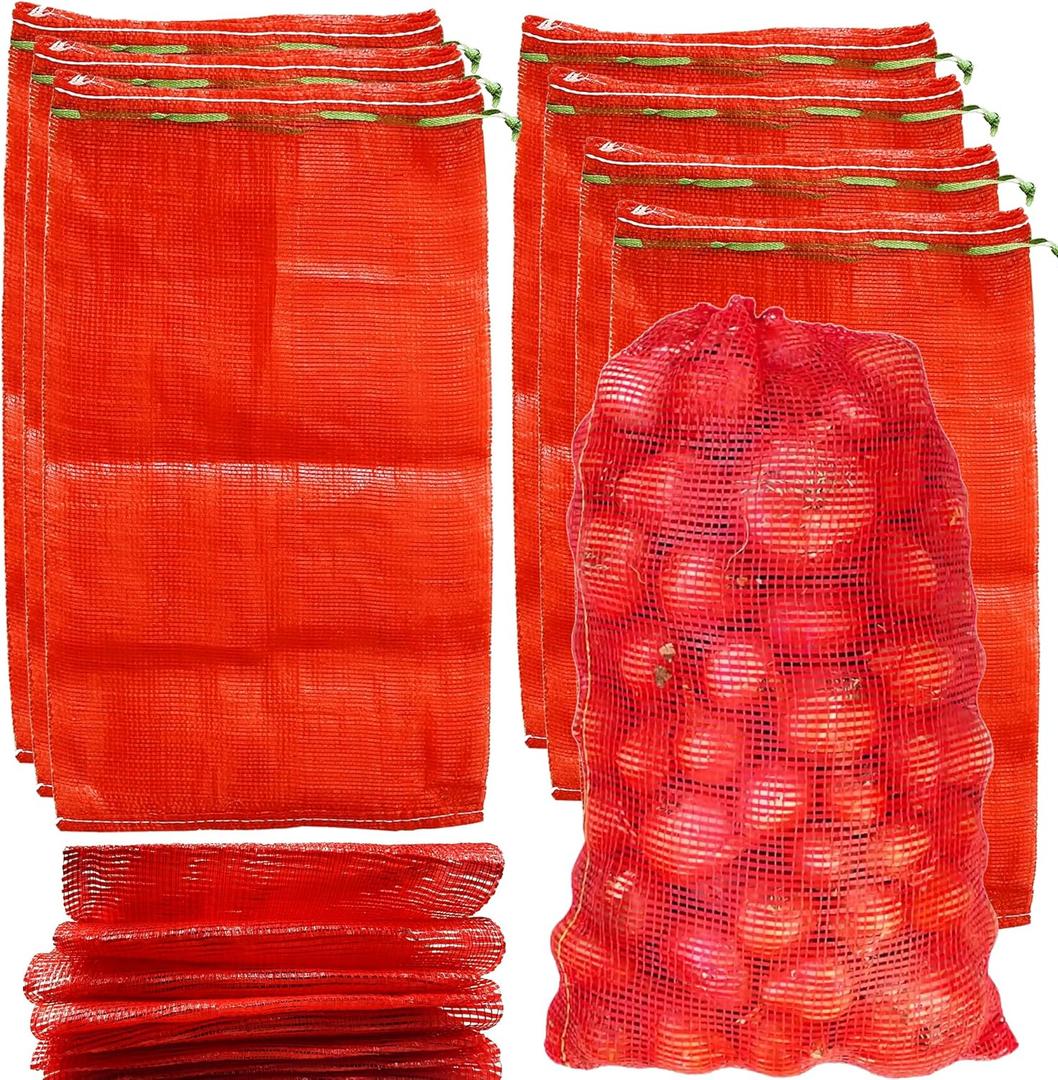 24 Pack 20'' x 14'' Mesh Onion Bags, Reusable Drawstring Fresh Produce Storage Bags for Onions, Vegetables, Potatoes, Citrus, Crawfish Firewood (20x14 In)
