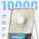 Warmco 10000mAh Portable Travel Fan 7-inch, Up to 24H Runtime, Ultra-thin Quiet Rechargeable Battery Powered Desk Fan with Digital Display for Camping, Office, Bedroom, Cruise Essentials