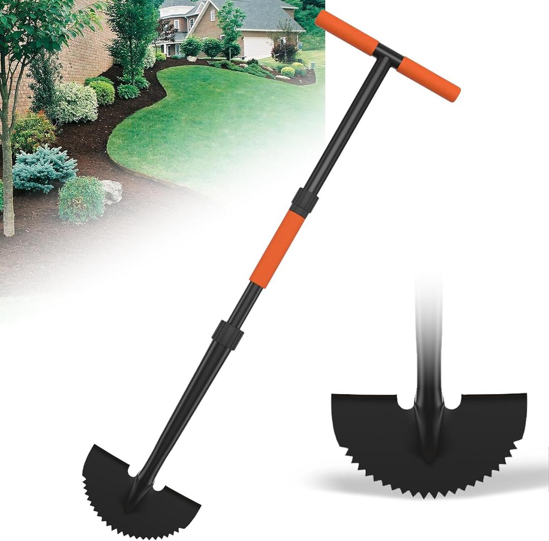 Manual Edger Lawn Tool, 41-inch Lawn Edger with Saw Tooth Blade, Half Moon Hand Edger with Metal Shaft, T-Grip Handle, Heavy Duty Garden Edger Tool for Sidewalk, Grass, Yard, Landscape