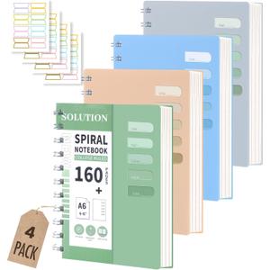 Yoment 4 Pack Small Spiral Notebooks, A6 4.1"x 5.7" Notebook Hardcover Pocket Notepad, 160 Pages College Ruled Spiral Bound Small Notebooks for Note Taking, Journaling, Study, 4PCS Index Tabs