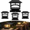 Lewtemi 4 Pack Solar Post Cap Lights Outdoor Fence Post Lights Fit 4x4 5x5 6x6 Vinyl Wooden Posts Waterproof Bright LED Light for Patio Garden Deck Mailbox
