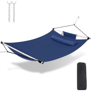 TegerDeger Anti-flip 12FT Hammock Large Hammock 450LB Capacity with Iron Spreader Bar & Nylon Rope for Outside, Patio, Garden, Backyard, Beach - Blue