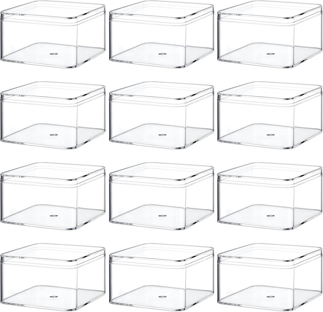 Juexica 12 Pcs Clear Acrylic Plastic Small Acrylic Box with Lid Decorative Storage Box Jewelry Display Mini Clear Container for Home Candy Pill Tiny Jewelry(Square,3.94 x 3.94 x 2.36")