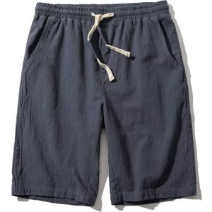 SIR7 Men's Linen Casual Classic Fit 11 Inch Inseam Elastic Waist Shorts with Drawstring (X-Large, Grey)