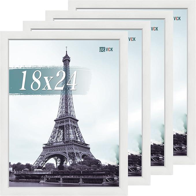 18x24 Poster Frame Set of 4 - White, Gallery-Quality Wood Picture Frames, 1.1-Inch Wide Border, Polished Plexiglass, Vertical or Horizontal Wall Display for Photo/Art/Prints, White