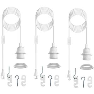 Plug in Light Socket,Pendant Light Cord Lamp Kit, 16Ft Pendant Light Cord Kit E26/E27 Light Socket Hanging Lantern Lamp Cord with On/Off Switch,Socket Rings (whyui3)