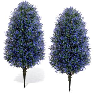 Daifunli 2 Pack 3ft Artificial Lavender Topiary Tree Faux Lavender Bush Large Outdoor Plants, Topiary Ball with Ground Spike UV Resistant, Fake Shrub Greenery Plants Tree for Porch, Home, Garden Decor