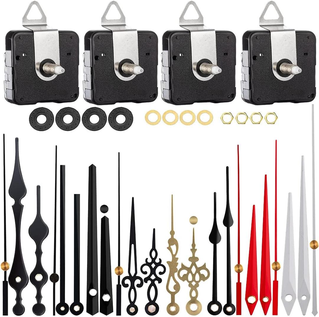 EMOON 4 Pieces Clock Mechanism Replacement Kit with 8 Pack Clock Hands, Silent Sweep Clock Motor Kit Battery Operated for Clock Repair DIY Replacement, Custom Clock (Total Shaft Length 3/4 in)