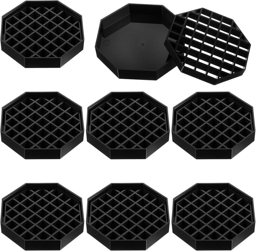 8 Pcs 4 Inch Coffee Drip Tray Countertop Octagon Humidity Drip Trays for Drink Dispenser,Black Plastic Coaster Tray with Honeycomb Grid,Value Pack,for Drink Tea Wine Beverage Dispenser