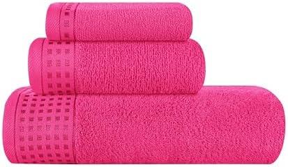 GLAMBURG Ultra Soft 3 Pack Cotton Towel Set, Contains a Bath Towel 28x55 inch, a Hand Towel 16x24 inch & a Wash Coth 12x12 inch, Ideal Everyday use, Compact & Lightweight - Hot Pink