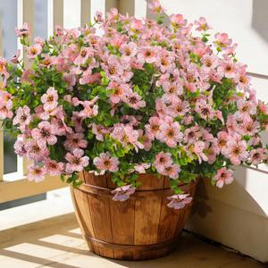 Grunyia 20 Bundles Artificial Flowers for Outdoors, UV Resistant Fake Plants Flowers Greenery Shrubs Plants for Decoration Outside Plants Hanging Planter Home Garden Decor (Pink)