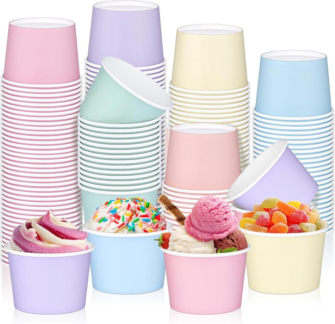 tchrules 120 Pack Ice Cream Paper Cups, 8oz Disposable Pastel Dessert Bowls for Sundae Bar, Colorful Snack Paper Cups for Cold Hot Foods, Party Treat Bowls for Sundae Frozen Yogurt Salad Soup