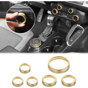 JWWY Air Conditioner Headlight Switch Knob 4WD Wheel Drive Trailer Gear Switch Knob Cover for 2021-2026+ Ford Bronco Accessories Aluminum Alloy 6PCS GoldDon't fit Bronco Sport