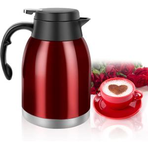 54oz Thermal Coffee Carafe, Stainless Steel Insulated Thermal, Double Wall Vacuum Flask, Small Coffee Carafe for Keeping Hot or Cold Drinks, Coffee, Tea (Bright Red)