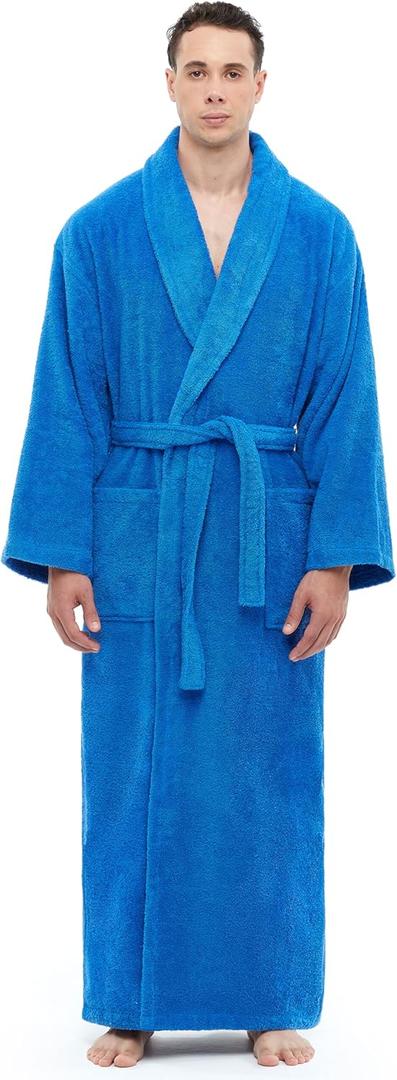 Arus Men's Shawl Collar Robe, Turkish Terry Cotton Bathrobe with Regular and Full Length Options (XXL)