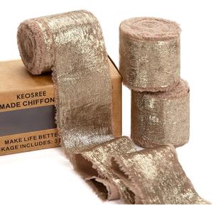 KEOSREE Light Brown Silk Chiffon Ribbon,Frayed Shimmery Silk Ribbon for Bridal Flower Bouquet Christmas Gift Wrapping Wedding Decor Invitations Decorations 1.5" x 10 Yards (5Yards X 2 Rolls)