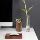 2 x Wood Pen Holder For Desk, Pencil Cup Whole Piece Black Walnut Wooden Organizer Caddy Stand, Durable Vintage Rustic Box For Desktop Men Supplies Accessories Stationery Makeup Brushes Offices Decoration