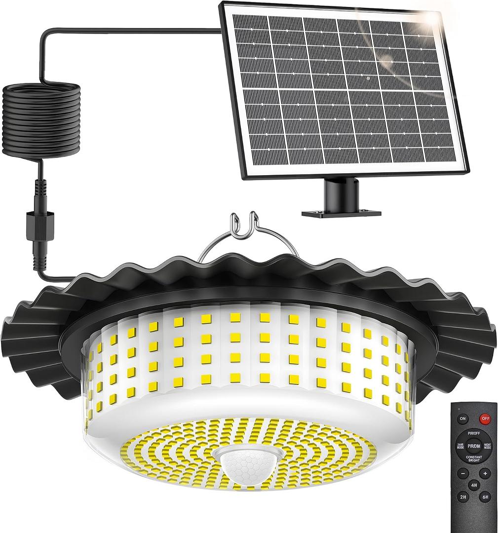 Solar Lights Outdoor Waterproof,396 LED Solar Shed Light Indoor Outdoor with Remote Control,Timer, Solar Pendant Light 5 Modes,Solar Powered Barn Lights for Chicken Coop,Gazebo,Garage,Shop