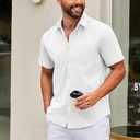 COOFANDY Mens Short Sleeve Button Down Shirts Casual Dress Shirt Untucked Shirts with Pocket (White, L)