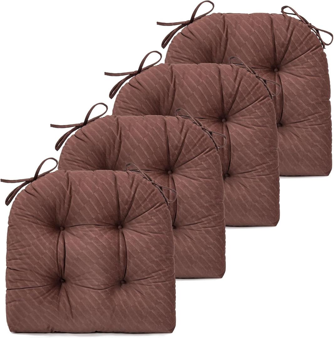 FABRICASTLE Chair Cushions Pads Non-Skid Comfortable 17" x 16" Seat Cushion Cover Set of 4 for Indoor Kitchen Dining Room Office Chairs (Dark Brown, 4 Counts (Pack of 1))
