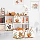 Clastyle Thanksgiving Fall Basket Pumpkin Cube Storage Unit Boxes Leaf Kallax Box for Shelves Autumn Storage Baskets for Books Clothes,Colorful Pet,11.8x11.8x11.8 in (3pcs/set)