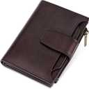 Small Wallet Women RFID Blocking Genuine Leather Bifold Compact Card Holder Wallet for Women with Zipper Coin Pocket 4 ID Window (Dark Coffee)