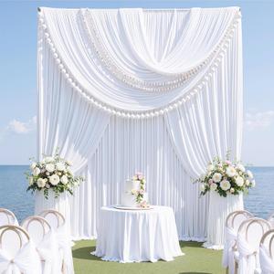 20ft x 15ft White Backdrop Curtains for Wedding Parties, 4 Panels Wrinkle Free Fabric Drapes Photo Backdrop for Baby Shower Birthday Stage Reception Lobby Decoration, 5ft15ft_4 Panels