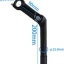 Adjustable Quill Stem Aluminum Alloy Length 200mm Diameter 25.4mm, 60Adjustable Angle, 4-Bolt Fixing Suitable for MTB, Road Bikes, BMX