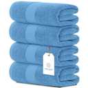 White Classic Luxury Light Blue Bath Towels Pack of 4, Hotel Quality Bathroom Towel 27 x 54 Set, Blue Shower Cotton Towels 4 Pack, Large Thick Plush Bath Towels 700 Gsm For Body, Hair, Pool, Gym