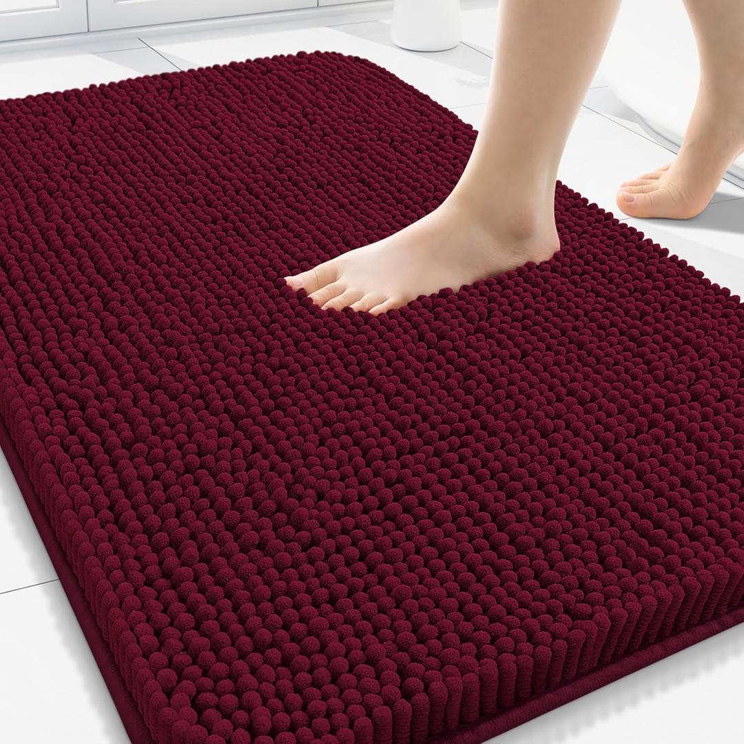 Arotive Bathroom Rugs 30x20, Extra Soft Absorbent Shaggy Chenille Bath Rugs, Machine Washable Rubber Backing Non-Slip Bath Mats for Bathroom Floor Tub and Shower, Home Decor Accessories, Burgundy