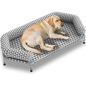 Orthopedic Dog Beds for Large Dogs - Removable Bolsters & cleanable Cover,Elevated Outdoor Dog Bed,Easy to Assemble,Up to 130lbs,Extra Large