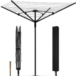 Heavy Duty Outdoor Umbrella Drying Rack, 12 Lines with 165 Feet Drying Space, Steel Frame & Adjustable Height, 4-arm Umbrella Clothesline for Laundry, Collapsible Clothes Drying Rack for Backyard