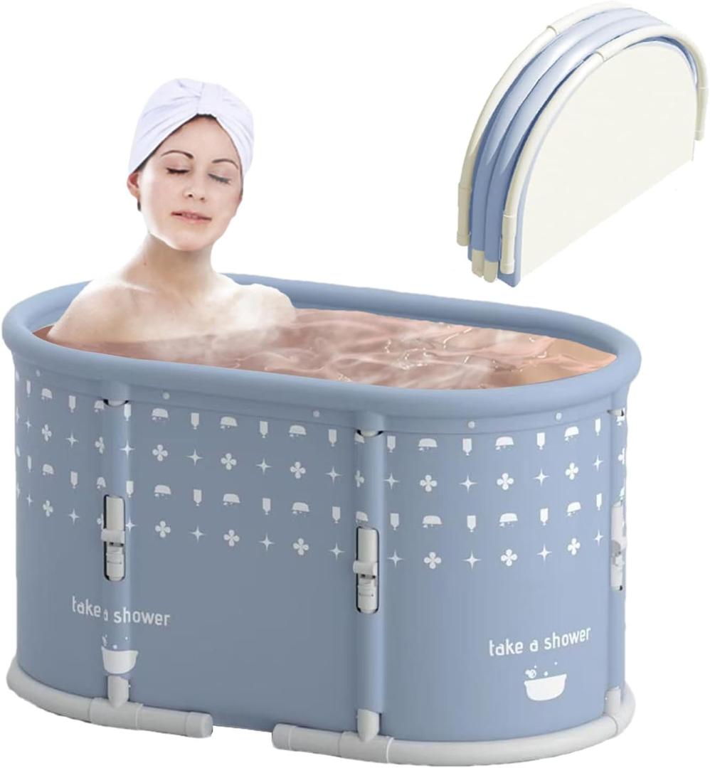 Portable Bath Tub No Installation, Foldable Bathtub for Adults, Separate Hot SPA Tub for Shower Stall, Non-Inflatable Ice Folding Bathubs, Family Soaking Baths (Gray, 37.421.621.6 inch)