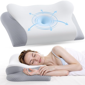 Memory Foam Neck Pillow - Ergonomic Contour Cervical Neck Pillow for Side Back Stomach Sleepers, 2-in-1 Orthopedic Neck Support Pillow with Cooling Pillowcase