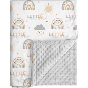 Baby Blankets for Unisex Boys Girls - Super Soft Clouds Rainbow Nursery Minky Blankets, 30 x 40 Inch Dotted Fleece Backing, Printed Bed Throws Newborn (Light Gray Rainbow)