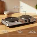 OVENTE Electric Countertop Double Burner, 1700W Cooktop with 7.25" and 6.10" Cast Iron Hot Plates, Temperature Control, Portable Cooking Stove and Easy to Clean Stainless Steel Base, Silver BGS102S