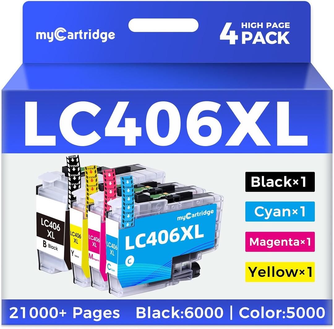 myCartridge Replacement for LC406 LC406XL Ink Cartridges for Brother Printer LC 406 406XL Work with Brother MFC-J4335DW MFC-J4535DW MFC-J5855DW MFC-J6555DW MFC-J6955DW Printer(High Yield,4-Pack)