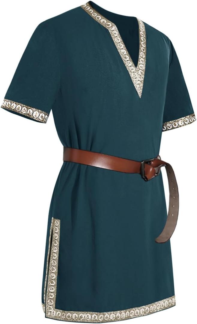 Mens Medieval Knight Tunic Renaissance Mercenary Scottish Costume Warrior LARP Halloween Tops (Medium, Green)