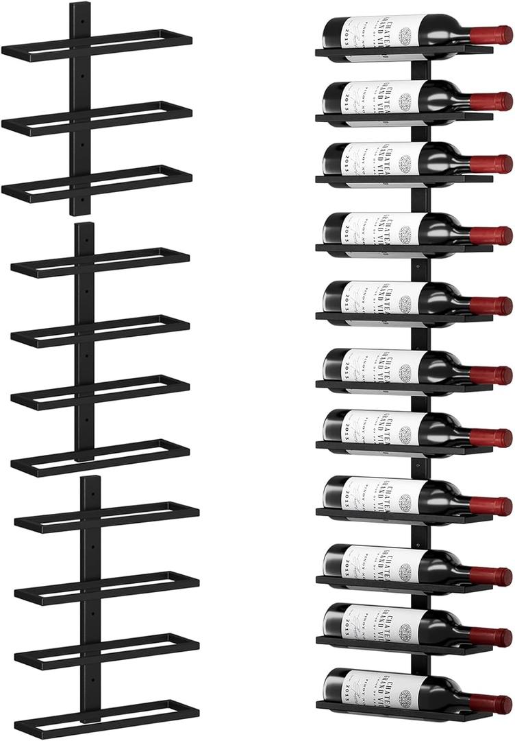 Dripex 11 Tier Wall Mount Wine Rack, Metal Wine Display Rack for Wall, DIY Wall Racks for Wine Bottles, Towels, Wine Storage Holder for Kitchen Bar Cellar, Black