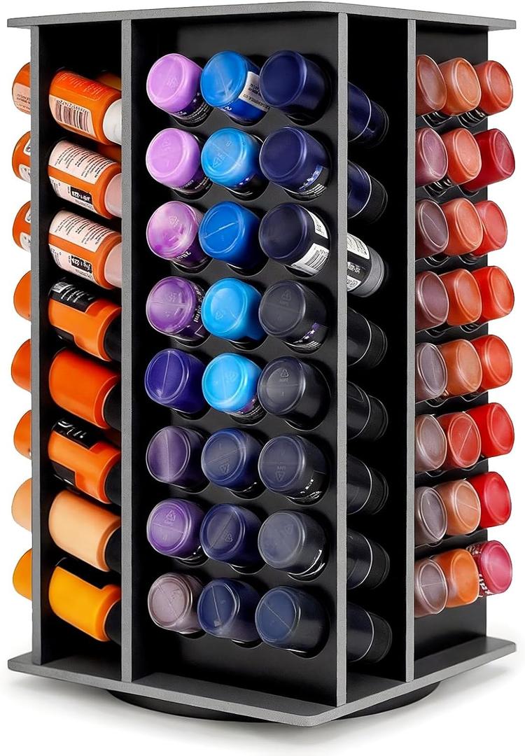 Rotating 96 Holes Acrylic Paint Holder Organizer Rack, Craft 2oz Paint Bottle Storage, Large Capacity 360 Rotating Acrylic Paints Holder for 2 oz Paints (Black 96 holes rotating paint rack)