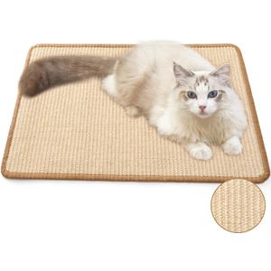 FUKUMARU Cat Scratcher Mat, 23.6 X 15.7 Inch Natural Sisal Cat Scratch Mats, Horizontal Cat Floor Scratching Pad Rug with Sticky Tapes, Protect Sofa and Carpet