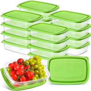 Qinyoung 18 Pcs 33 Oz/ 4 Cups Plastic Food Storage Containers with Lids Portion Box Sets with Cover Stackable Plastic Containers with Lids Microwave Freezer Dishwasher Safe (Green)