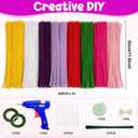 Zeadylaris 500 Pcs Thick Pipe Cleaners Craft Kit for Beginners 5 Colors Chenille Stems for DIY Flowers & Crafts, with Glue Guns, Floral Wires & Ribbon Perfect for Family Fun, Holiday & Room Decor