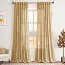 Nanspring Gold Yellow Linen Curtains 96 Inches Long 2 Panels Set for Living Room Rod Pocket Back Tab Semi Sheer Light Filtering Protect Privacy Gold Yellow Curtain for Bedroom Floor Length 52x96