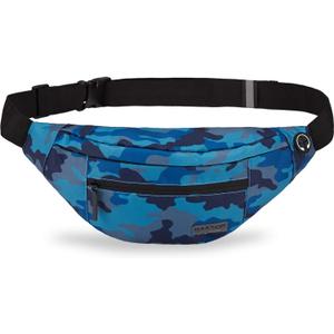 MAXTOP Large Crossbody Fanny Pack with 4-Zipper Pockets,Gifts for Enjoy Sports Festival Workout Traveling Running Casual Hands-Free Wallets Waist Pack Phone Bag Carrying All Phones (Camo Blue)