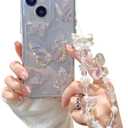 Fycyko Compatible for iPhone 13/iPhone 14 Case Cute Butterfly Pattern Clear Design Aesthetic Women Teen Girls Glitter Pretty Crystal Sparkle Sparkly Phone Cases Protective Cover+Butterfly Chain