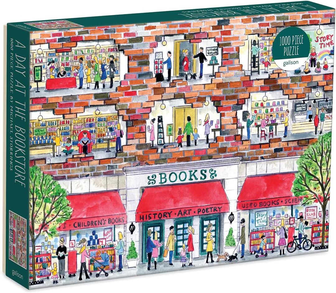 Galison Michael Storrings A Day at The Bookstore 1000 Piece Puzzle from Galison - Beautifully Illustrated Jigsaw Puzzle of a Local Bookstore, 27" x 20" Fun & Challenging, Unique Gift Idea