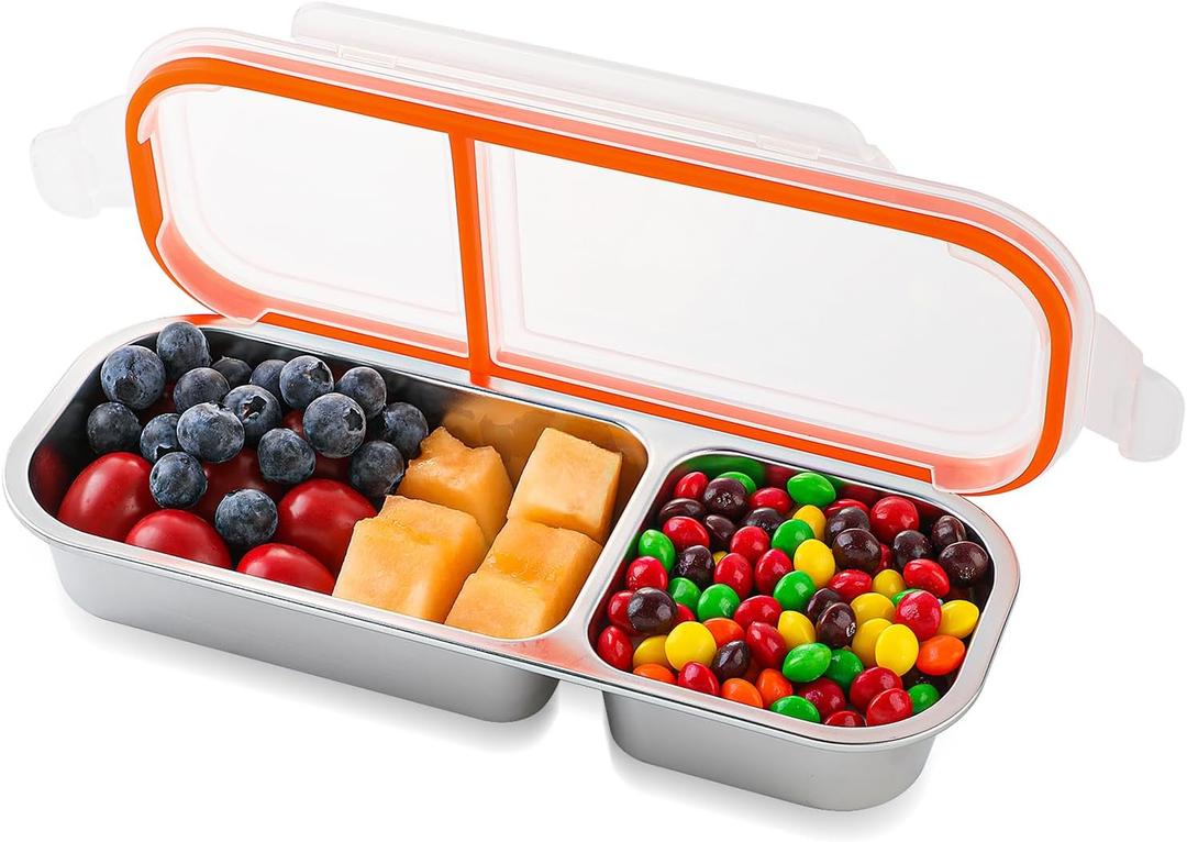 Stainless Steel Snack Containers with Lids, Reusable Condiment Box, Double Compartment Sauce Cups for Home, Travel
